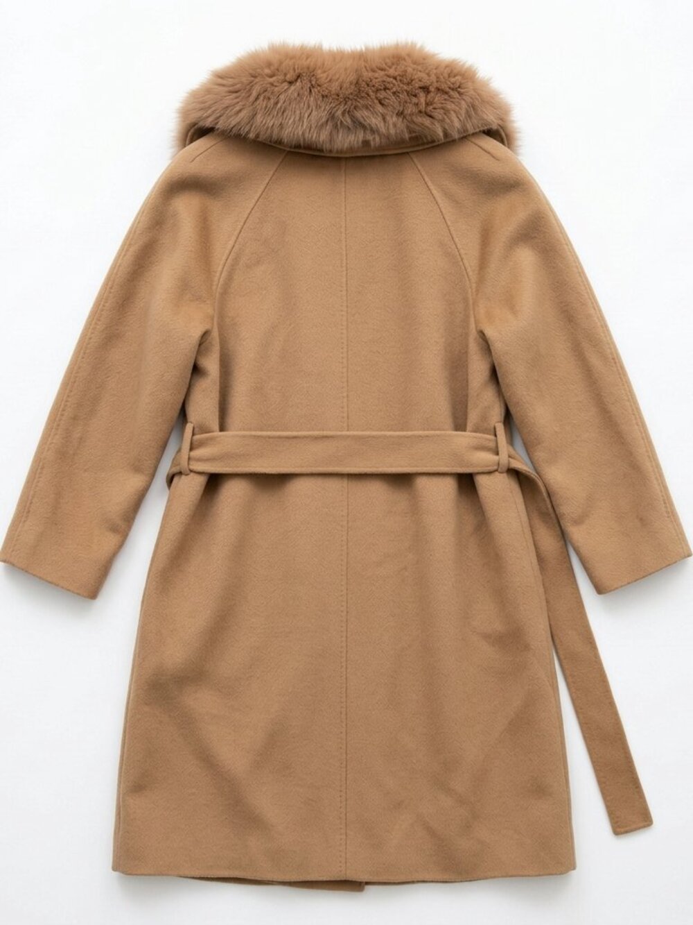 Pissenlit Camel Wool Cashmere Coat genuine Fox Fur Collar - Picture 2 of 11